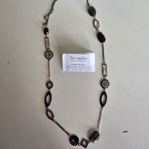 Lia Sophia Black and Silver Geometric Necklace